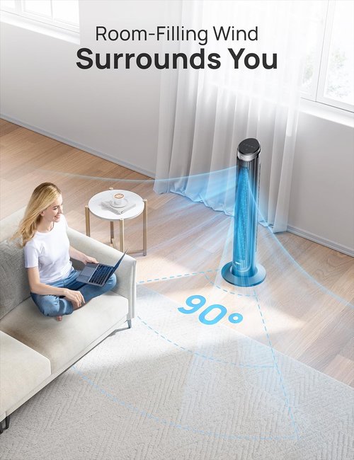 DREO Tower Fan - 90° Oscillating Cooling Fan with 5 Speeds & 12-Hour Timer | 40" Quiet Floor Fan in Black