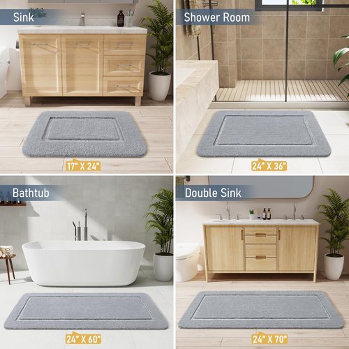 LOCHAS Bathroom Rugs, 24" x 70" Long Bath Rug, Non Slip Washable Bathroom Runner Rug Soft Thick Absorbent Bath Mat for Shower, Shaggy Plush Luxury Large Bath Rug, Grey