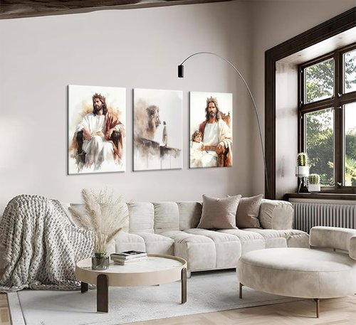 3pcs framed Jesus Wall Art Jesus with Children Wall Decor Lion of judah Paintings God Canvas Prints Religious Posters Room Bedroom Church Pictures Decoration