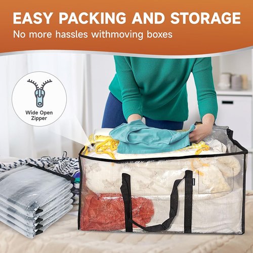 CONGREGATE Heavy Duty Extra Large Moving Bags - 97L Semi-Transparent Totes with Reinforced Handles & Metal Zippers | 28.7"x13.7"x15" Foldable Storage Solutions