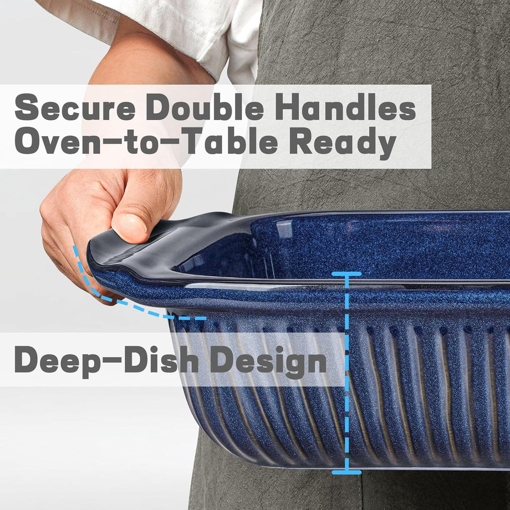 Artena Casserole Dishes - Ceramic Baking Dish Set of 3 | Large Lasagna Pan with Handles (Blue)