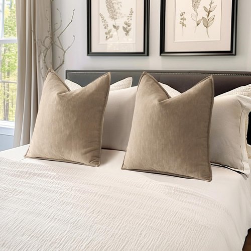 MIULEE Decorative Pillow Covers - Soft Chenille Khaki 20x20 Inch | Luxurious Farmhouse Cushion for Sofa & Bedroom