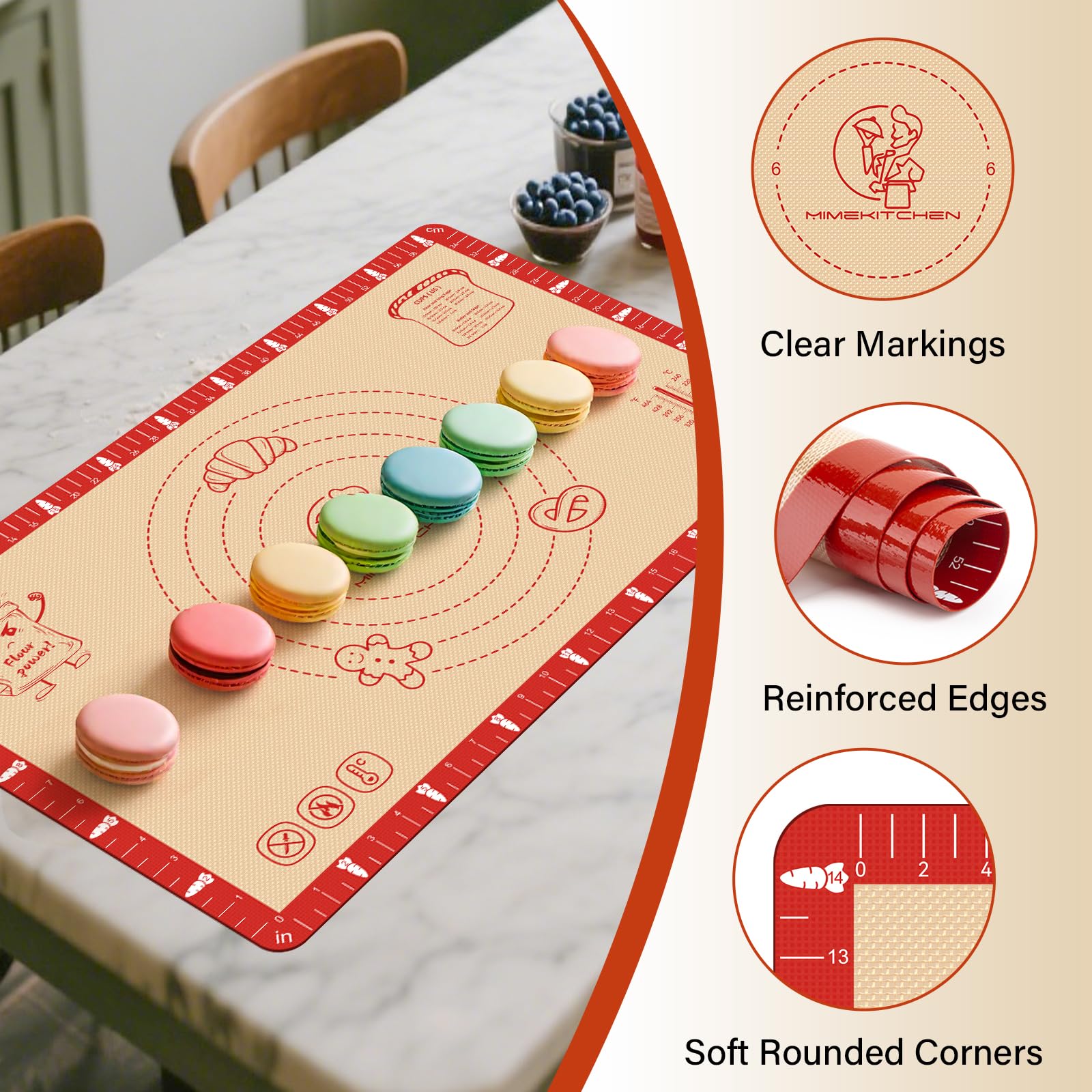Extra Thick Silicone Baking Mat with Recipes - 26x16 inch Non Stick Pastry Mat with Measurements for Sourdough, Macarons, Bread, Pizza, Dough Rolling, Kneading, Heat Resistant to 480°F Gift for Baker