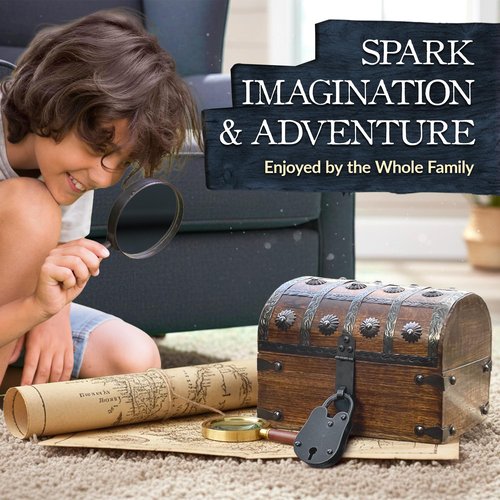 Nautical Cove Handmade Pirate Treasure Chest for Kids Prizes & Classroom with Lock and Skeleton Keys – Lockable Wooden Storage Chest Box, Pirate Decor, Decorative Wooden Box - Small 8x6x6