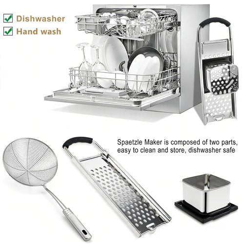 Spaetzle Maker, METLUCK Premium Stainless Steel Spaetzle Maker with Strainer Skimmer, Restaurant Quality, Dishwasher Safe, Homemade Spaetzle Noodle Maker with Comfort Handle for Pots Up to 30 CM