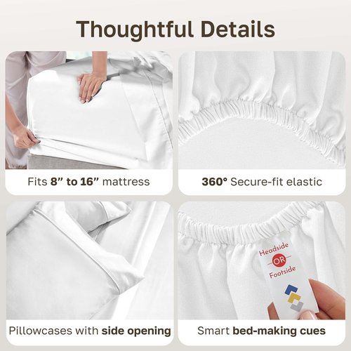 California Design Den Queen Size Bed Sheets Set - 100% Soft Cotton, 400 TC, Deep Pockets, Antique White