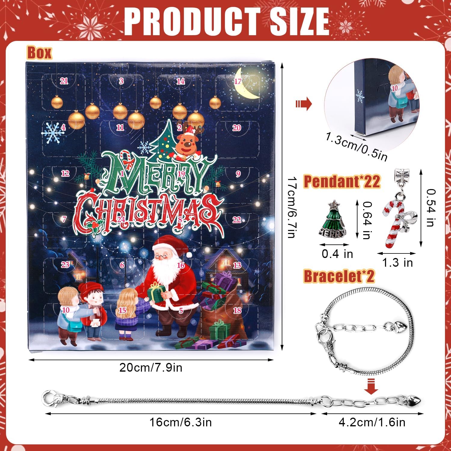 PEUTIER 24pcs Christmas Advent Calendar Bracelet Set - DIY Charm Bracelets with 22 Beads for Festive Countdown