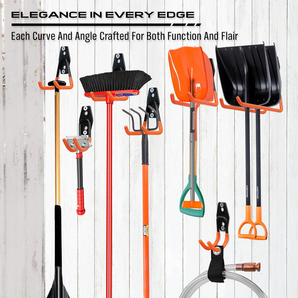 Skiennix Garage Tool Storage Wall Hook Set - 15PCS Heavy Duty Organizer for Garden Tools, Ladders & Bikes | Orange