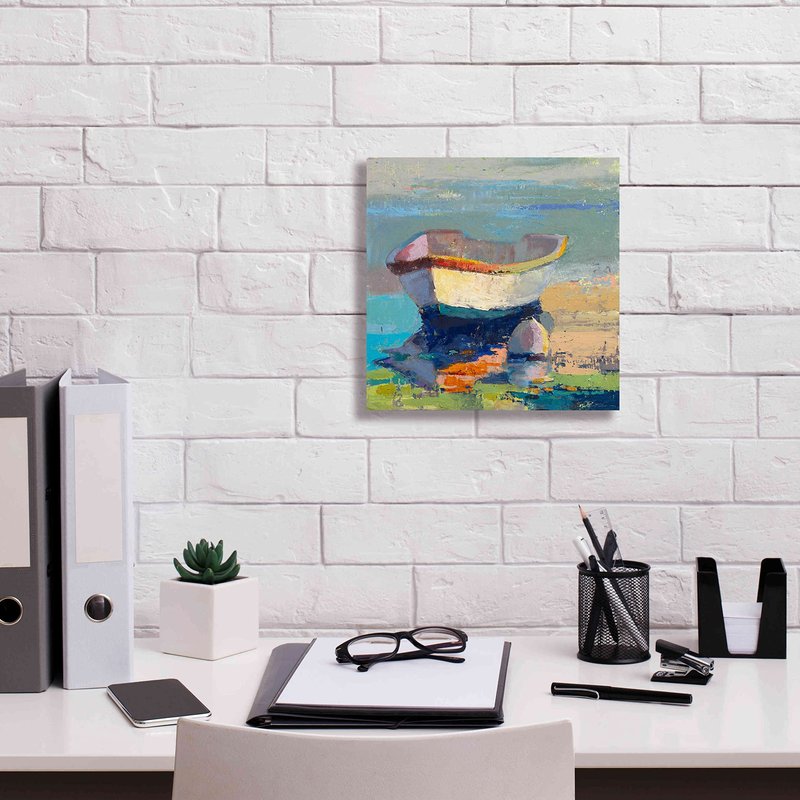 Epic Graffiti 'Bottle Green Boat' by Beth Forst, Giclee Canvas Wall Art, 12"x12"