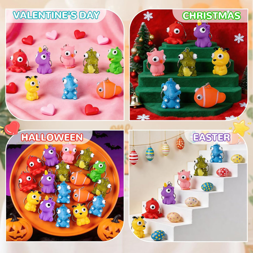 Squishy Toys | 32 Packs Popping Eyes Animal Keychains - Fun Fidget Party Favors for Kids