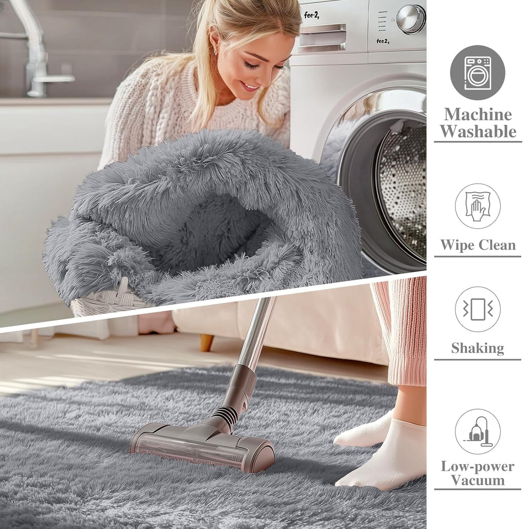 OLANLY Soft Fluffy Shaggy Bedside Rug - Machine Washable 2x3 ft Light Grey Carpet for Kids & Nursery