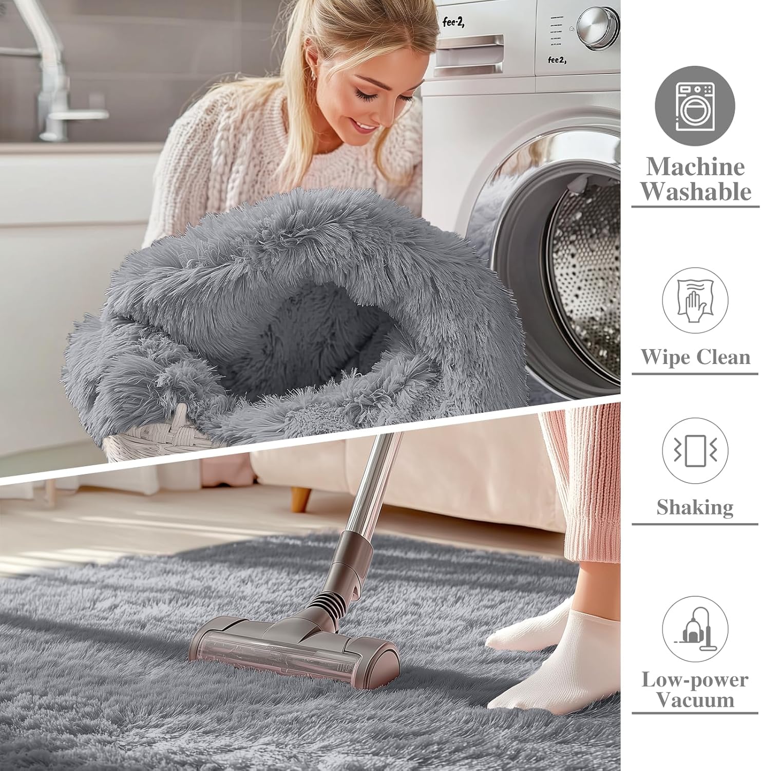 OLANLY 3x5 Soft Fluffy Shaggy Bedside Rug - Machine Washable Indoor Carpet for Kids & Nursery | Light Grey