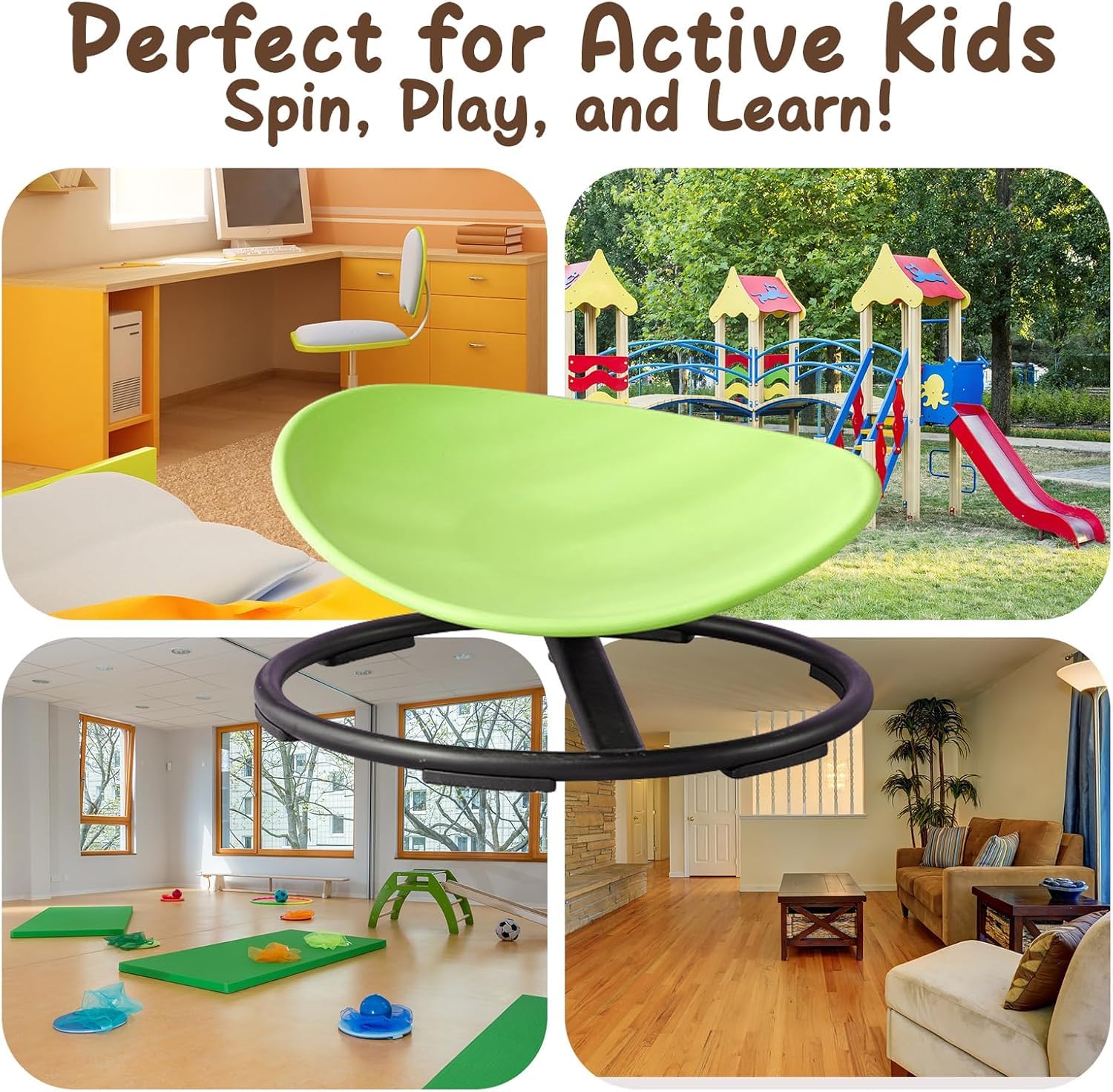 Kids Sensory Spinning Chair for Autism Ages 3+, Sit and Spin Swivel Chair for Kids with ADHD, Sensory Chairs for Autistic Children, Sensory Toys for Motion Sickness Relief, Balance Training (Green)