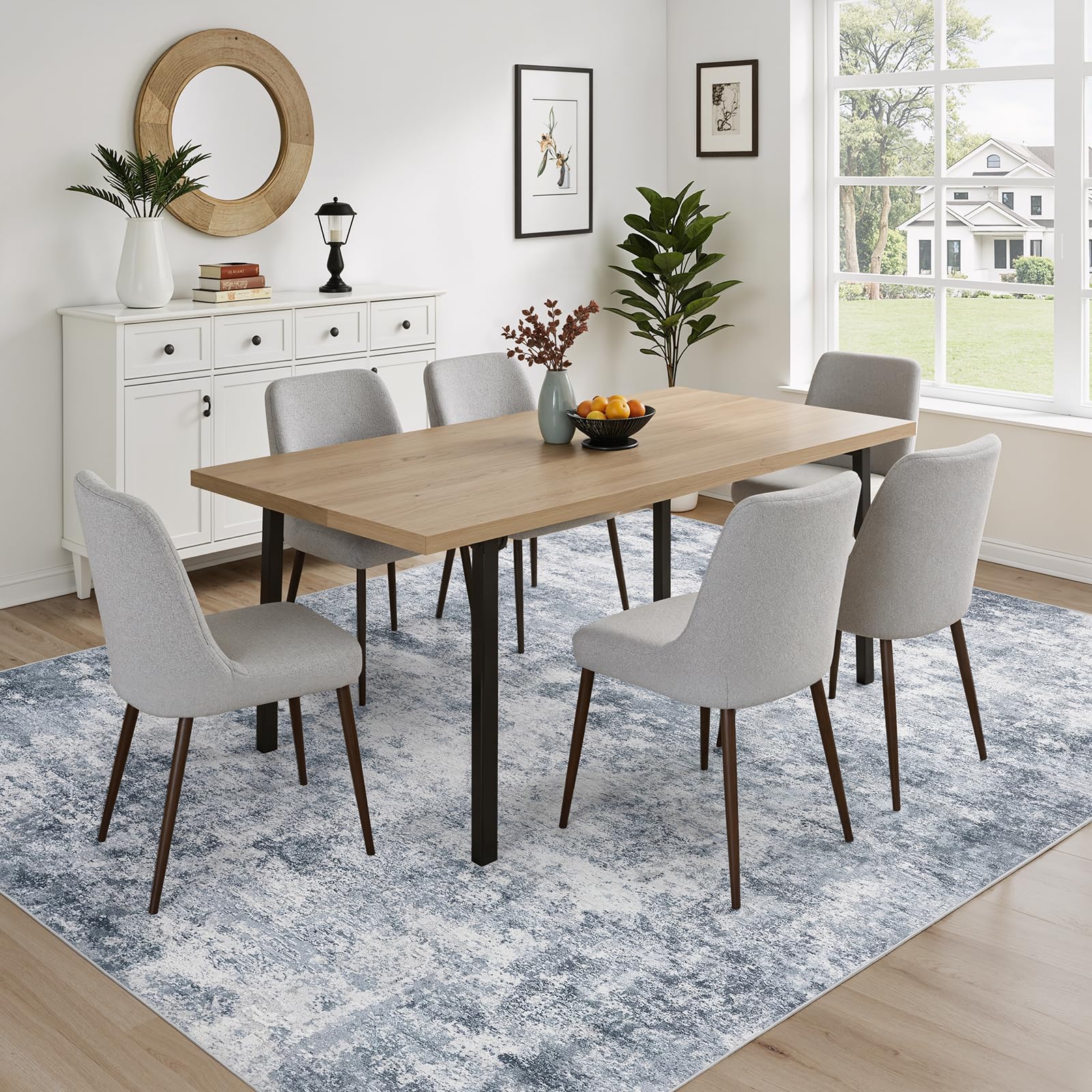 WITSHOCK 6x9 Area Rugs for Living Room : Machine Washable Non Slip - Low Pile Modern Abstract Carpet for Bedroom Kids Room Dining Room - Stain Resistant for Household - Pet Owners (Blue)