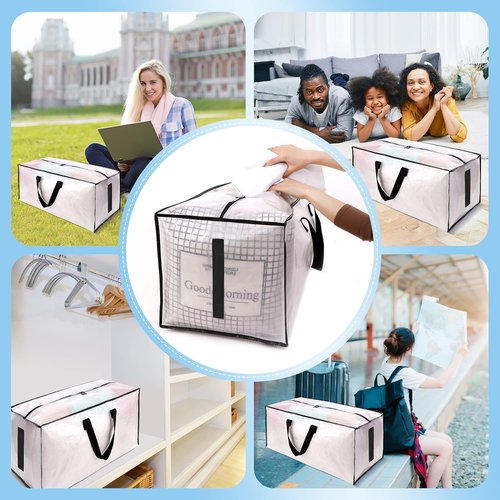 HOMESURE Large Water-Resistant Moving Bags - 8 Pack Heavy Duty Storage Totes with Zippers & Handles | Semi-Transparent