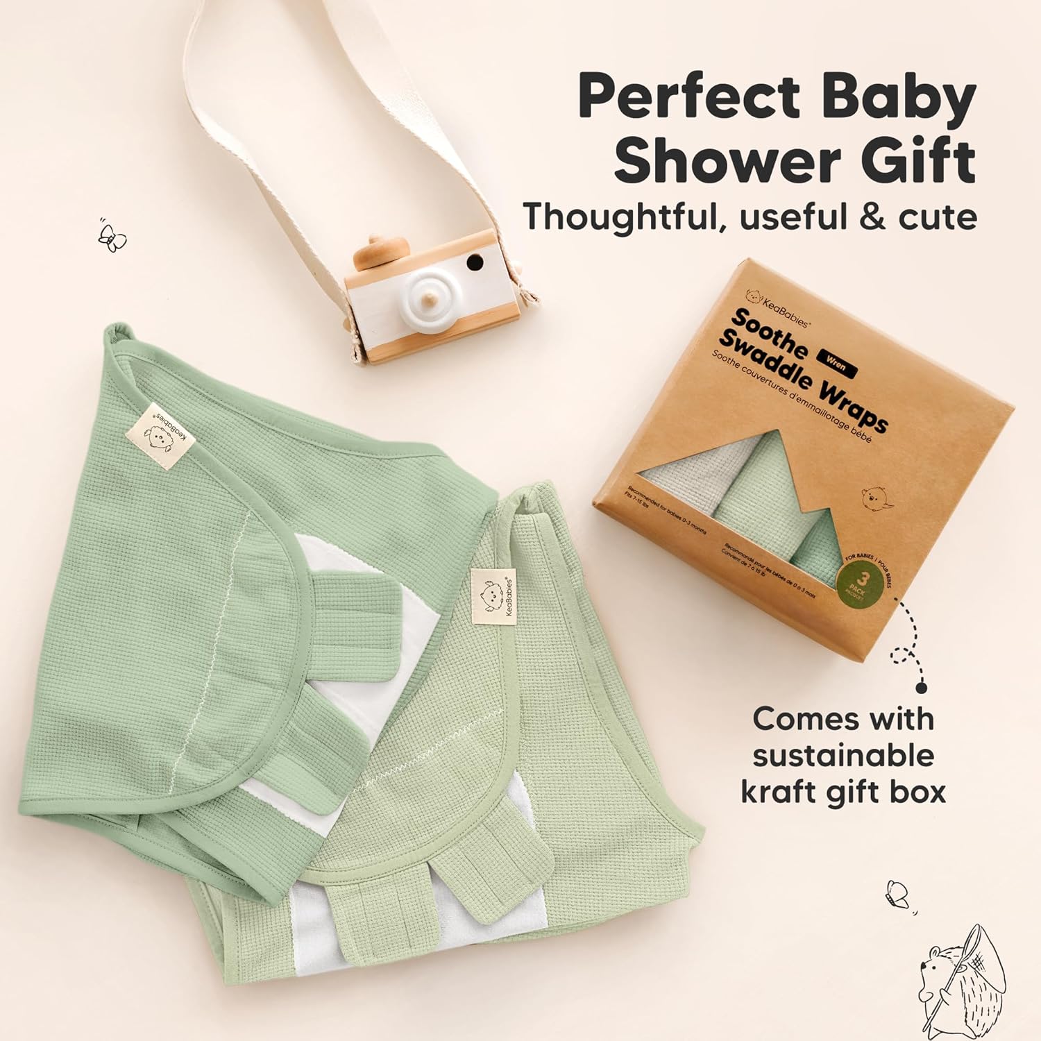 Skiennix Organic Baby Swaddle Wraps - Soft & Snug Sleep Sacks for Newborns 0-3 Months | 3-Pack in Willow