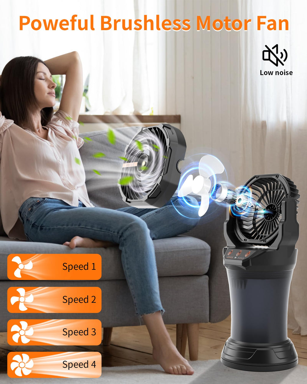 WESTTREE Portable Misting Fan with Large Battery Fan-Rechargeable Outdoor Misting Cooling Fans with 2L Water Tank,RGB Lights,4 Speeds & Spray Modes-for Patio, Camping, Beach, Workshop (Black)