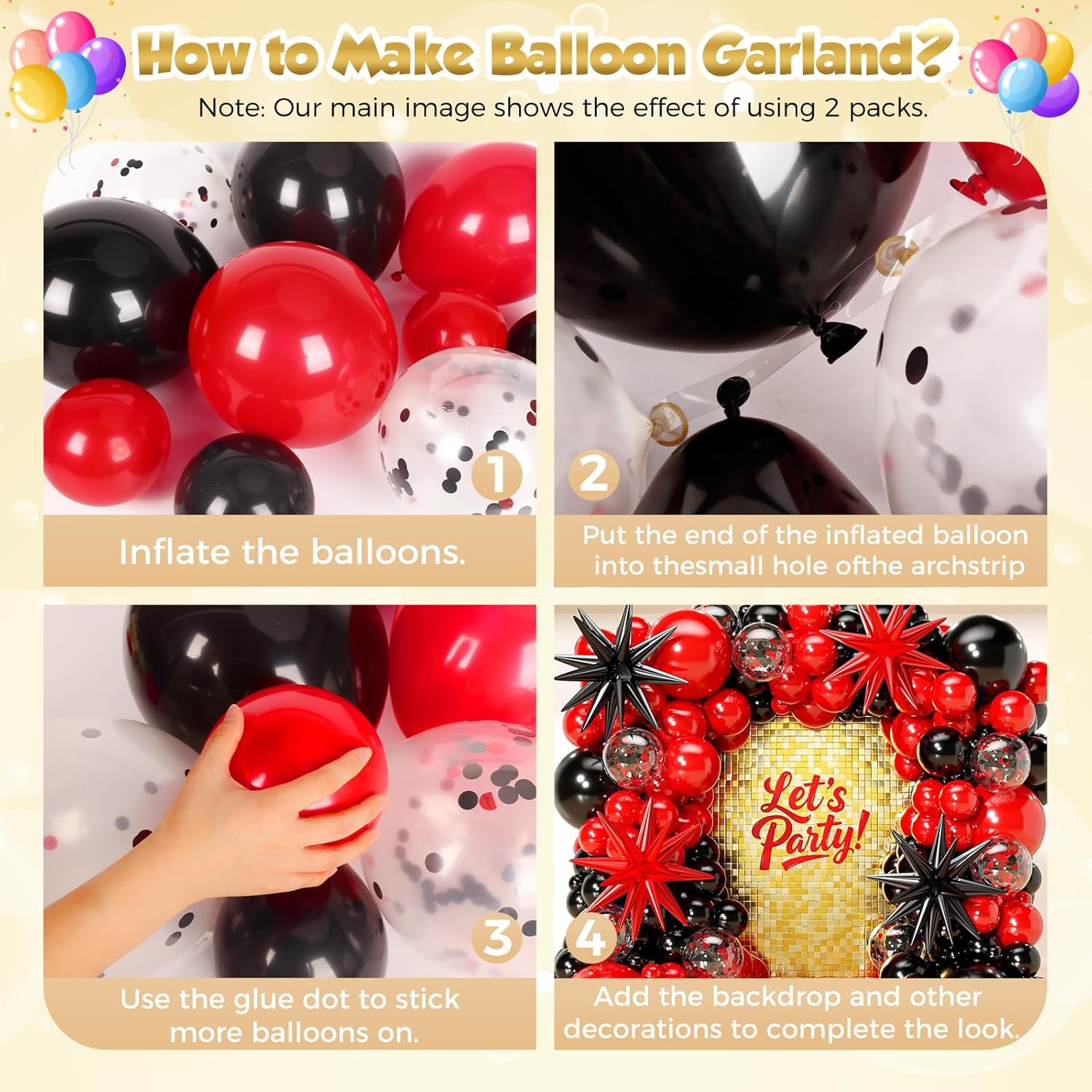 Regine Switzerland 153-Piece Red & Black Balloon Garland Arch Kit - Stars & Confetti for Parties
