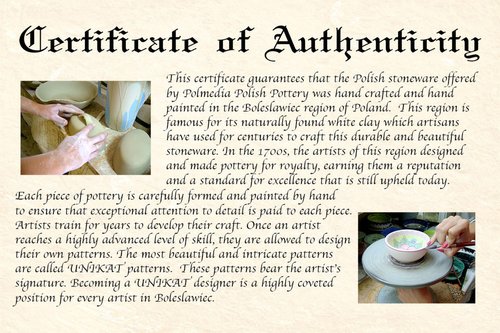 Polmedia Polish Pottery Pasta Bowl 8-inch - Blue Poppies Pattern Handmade in Boleslawiec Poland by Ceramika Artystyczna + Certificate of Authenticity