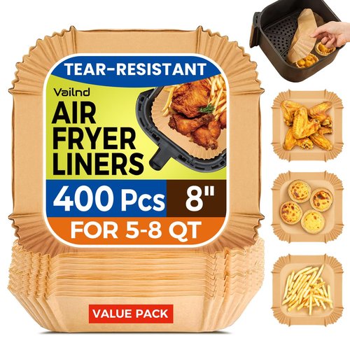 400 Pcs Air Fryer Liners Disposable, 8" Square Heavy-Duty Parchment Paper for 5-8 qt Airfryer Basket, Non-Stick & Grease-Proof Baking Liner for Oven Pan
