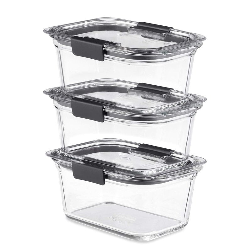 Rubbermaid Brilliance Storage Plastic | BPA Free, Leak Proof, Clear, 24-Piece & Brilliance Glass 4.7-Cup Food Containers with Lids, Clear (Pack of 3)