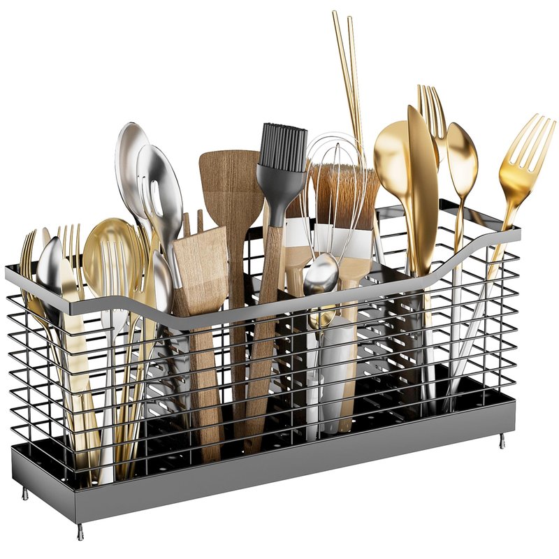 Uninol Utensil Holder for Countertop - Black, 15.8" x 4.3" x 7.5", Spoon & Kitchen Utensil Rack Organizer