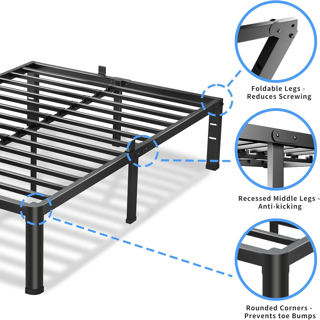 VIPSHOW 20-Inch Heavy Duty Queen Bed Frame - Metal Platform with Noise-Free Design & Easy Assembly