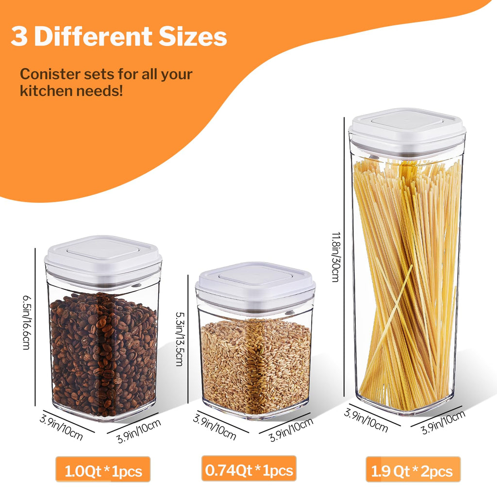 UFORU Pop Top Food Storage Container Set | 4Pcs Airtight Cereal Storage Organizer Canisters with Pop Lids, BPA-Free, Vacuum Seal & One-button Opening, Stackable Pantry Containers for Dry Food Storage