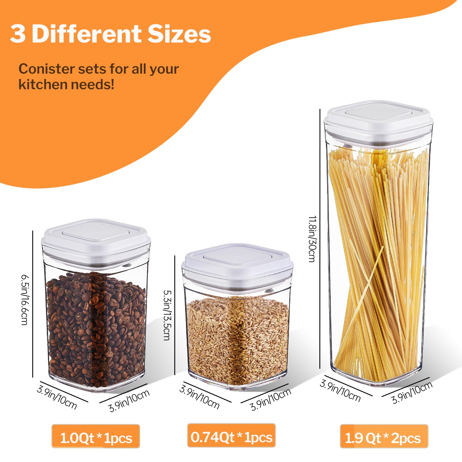 UFORU Pop Top Food Storage Container Set | 4Pcs Airtight Cereal Storage Organizer Canisters with Pop Lids, BPA-Free, Vacuum Seal & One-button Opening, Stackable Pantry Containers for Dry Food Storage