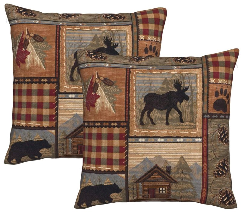 DATANSEN Set of 2 Square 20x20 inch Retro Brown Throw Pillow Covers Rustic Lodge Bear Moose Decorative Throw Pillowcase for Home Sofa Thick Cotton Linen Cushion Cases (50x50 cm) Paw Prints Cabin