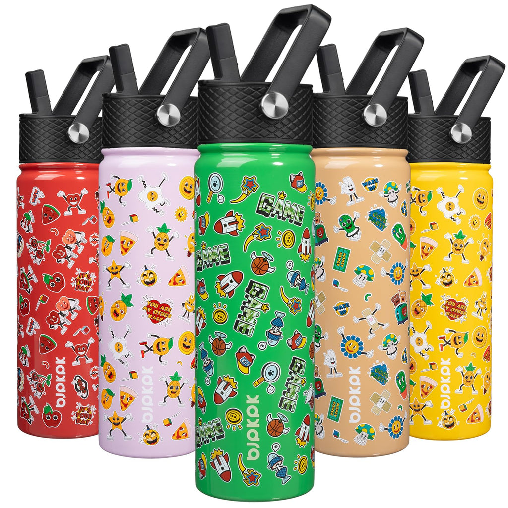 BJPKPK Insulated Water Bottle with Straw Lid, 22 oz Stainless Steel Metal Water Bottles, Reusable Leak Proof BPA Free Water Bottles, Cups, Thermo, Game