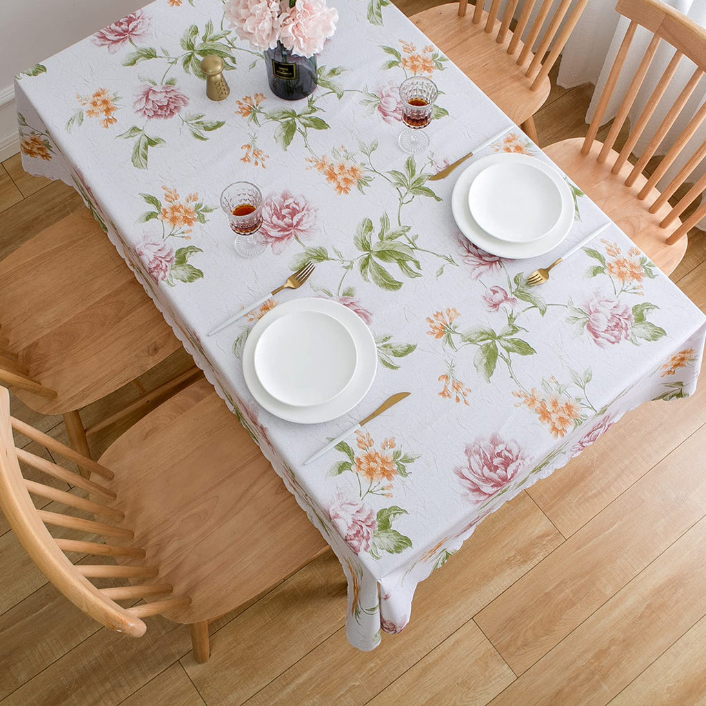 LIBERECOO Premium Floral Vinyl Tablecloth Set - Waterproof Oilproof PVC Table Cover for Rectangle Tables- Heavy-Duty Indoor/Outdoor Use (52" x 108“ Rectangular)