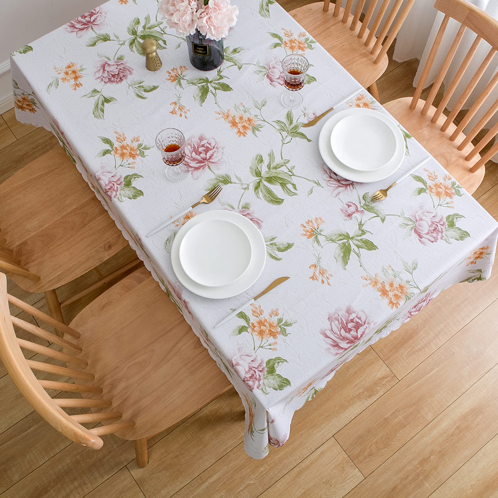 LIBERECOO Premium Floral Vinyl Tablecloth Set - Waterproof Oilproof PVC Table Cover for Rectangle Tables- Heavy-Duty Indoor/Outdoor Use (52" x 108“ Rectangular)