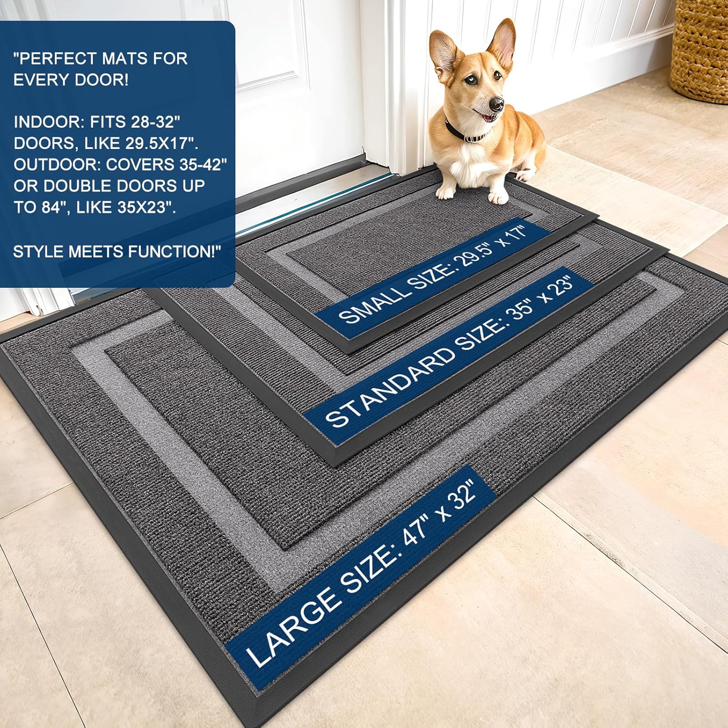 OLANLY Waterproof Front Door Mat - Sturdy Natural Rubber, Easy Clean, All-Season, 47x23, Dark Grey