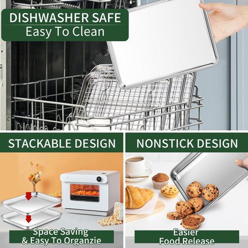 CEKEE Baking Sheet and Cooling Rack Set (2 Baking Pans + 2 Baking Racks), Stainless Steel Cookie Sheet Baking Pan Tray for Toaster Oven, Non Toxic & Heavy Duty & Easy Clean, Size 16 x 12 x 1 Inches