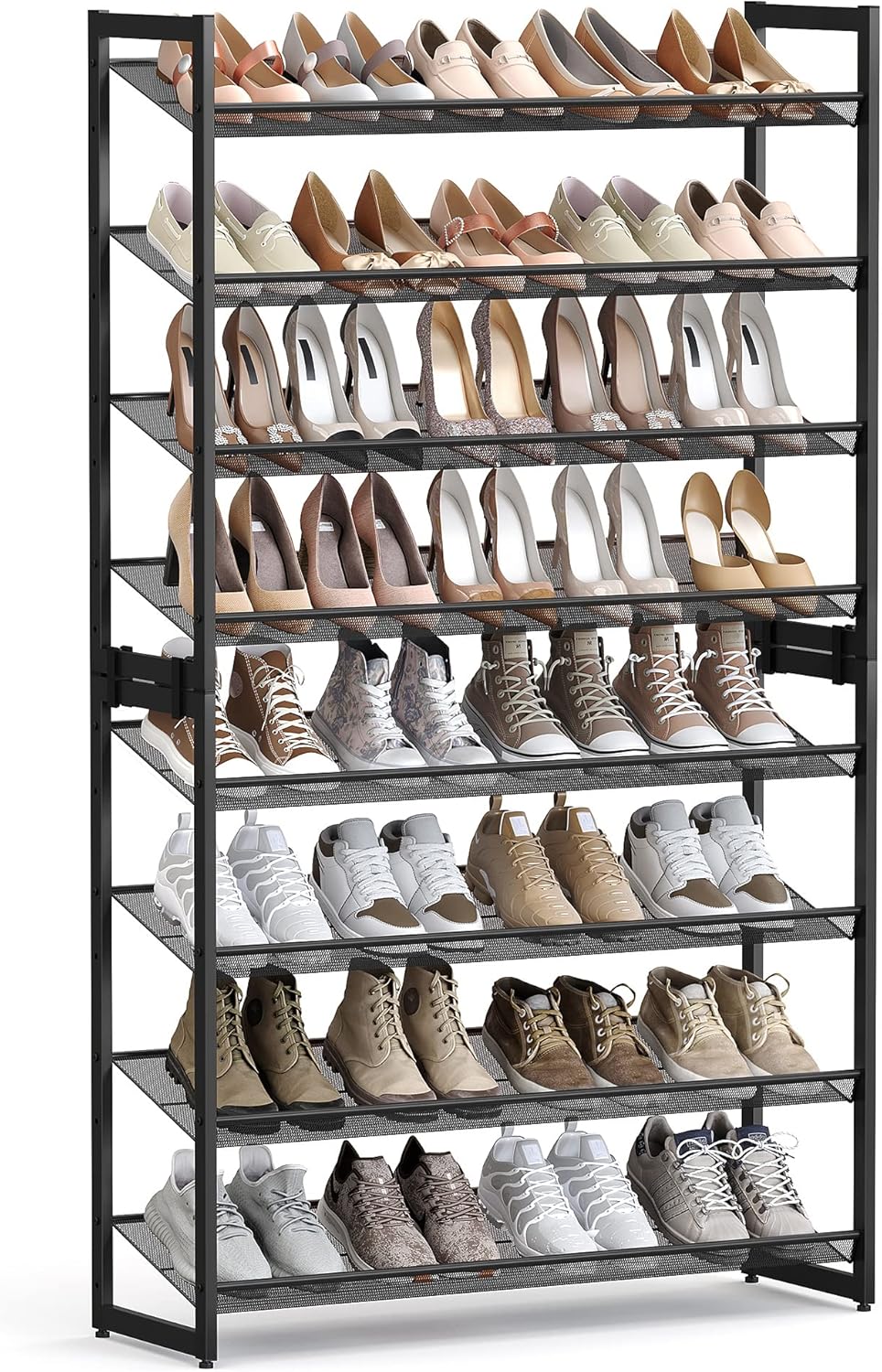 SONGMICS 8-Tier Shoe Rack - Metal Organizer for Garage | Set of 2 Stackable Shelves, Holds 32-40 Pairs, Ink Black