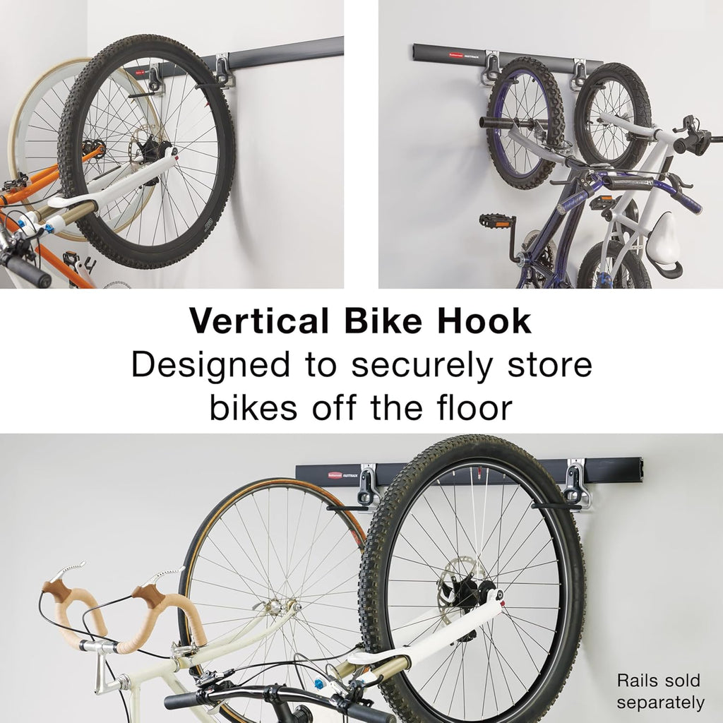 Rubbermaid FastTrack Vertical Bike Hook - Heavy-Duty Wall Mount Holds Up to 50 Pounds | Black