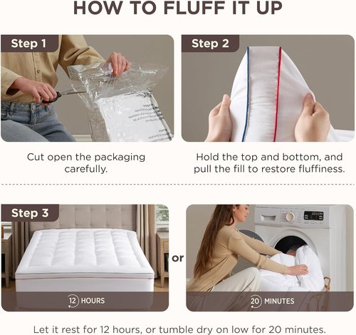 Bedsure Queen Mattress Topper - Extra Thick Pillow Top Pad for Back Pain Relief | Fits Deep Pocket Up to 21 Inches, White