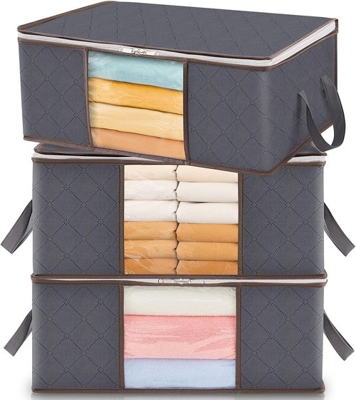 Lifewit 35L Clothes Storage Bins - Foldable Blanket Bags with Zippers & Clear Window | Organized Closet Solution