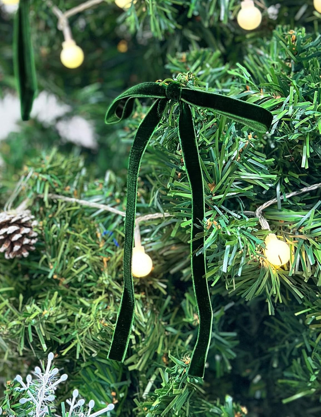 SIMISI Velvet Ribbon Bows - 24Pcs Green Christmas Decorations for Tree, Wreath & Garland (3/8'' Width, 5x7 Inch)