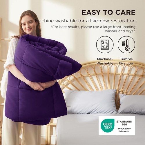 Bedsure Comforter Duvet Insert - All-Season Queen Size Quilted Down Alternative Blanket, Purple 88 x 88 Inches