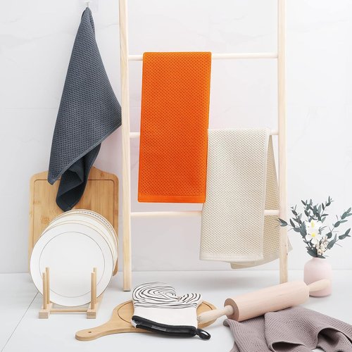Homaxy Kitchen Dish Towels - 100% Cotton Waffle Weave, Ultra Soft & Absorbent, 13 x 28 Inches, 4-Pack | Orange