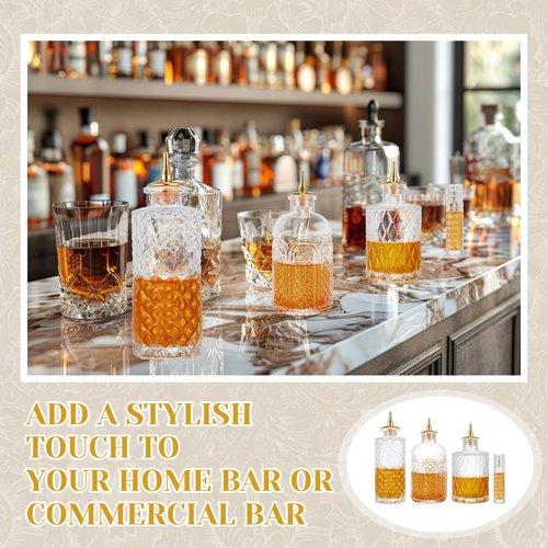 Teenyyou 6 Pcs Bitters Bottle Set Include 3 Sizes Bitter Bottles for Cocktails Glass Dasher Bottles with Dash Tops 3 Glass 1oz Cocktail Atomizer for Home Bar Bartender