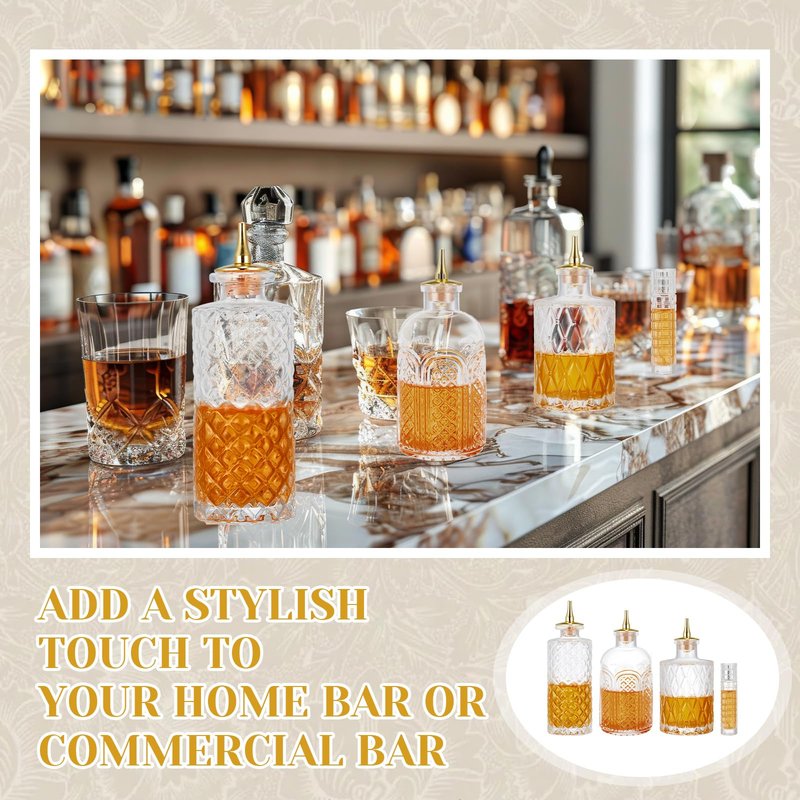 Teenyyou 6 Pcs Bitters Bottle Set, 3 Cocktail Dasher Bottles with Dash Tops and Stopper, 3 30ml/1ozcocktail Atomizer, Glass Bar Bottles for Homemade Cocktail Bartender Home Bar Accessories