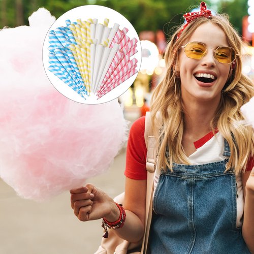 Cotton Candy Cones Striped White Cotton Candy Sticks Paper Cotton Candy Floss Sugar Cane Sticks Colorful Cotton Candy Cones for Cotton Candy Making Accessories Party Supplies (160 Pack)