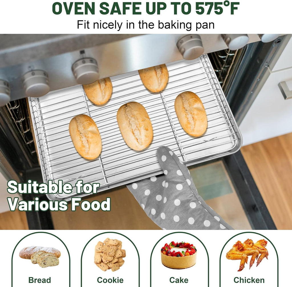 TeamFar Stainless Steel Cooling Rack - Heavy-Duty Baking Rack for Cooking & Grilling | 15.3” x 11.1” | Oven & Dishwasher Safe, 2PCS