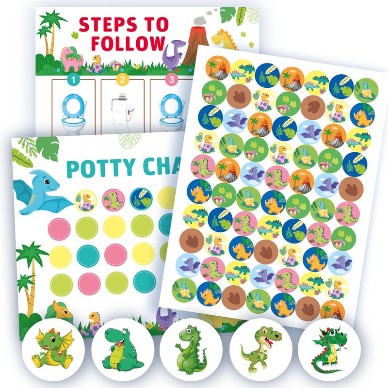 Potty Training Chart with Dinosaur Reward Stickers & Reusable Magic Color-Changing Stickers for Boys - Interactive Toilet Training Chart with Reward Chart for Kids (Dinosaur)