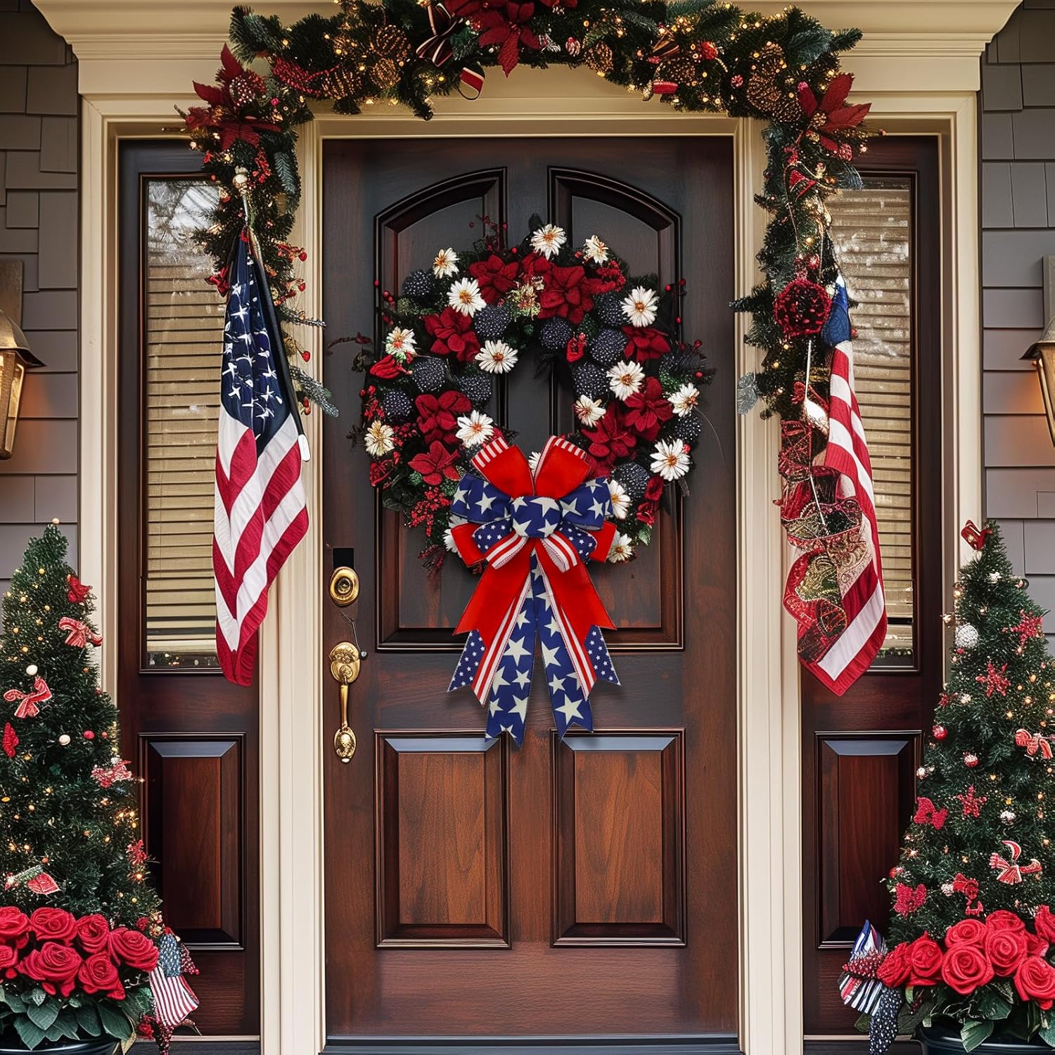 Skiennix Large Patriotic 4th of July Bows - Pre-Tied Wired Ribbon Bows, 20x11 Inch, 2 Pack for Outdoor Decor