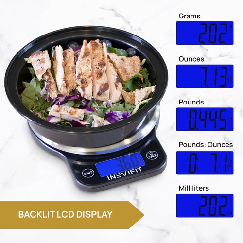 INEVIFIT Digital Kitchen Scale - Accurate Multifunction Food Scale Up to 13 lbs | Modern Black & Stainless Steel Finish