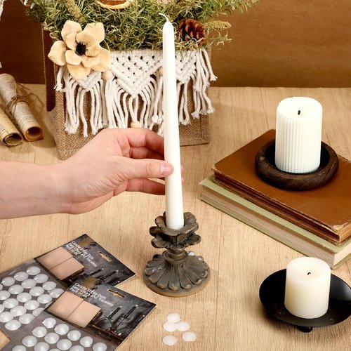 LemonRoad 100 Pcs White Wax Candle Adhesive Dots - Secure Taper Holders for DIY Events